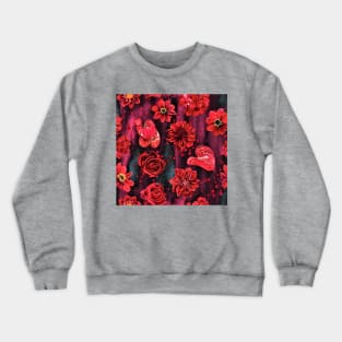 Deep Red Florals Crewneck Sweatshirt